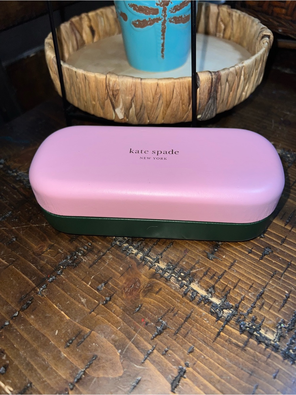 Kate Spade Pink Dark Green Hard Eyeglass   Sunglasses Hard Case Hello sunshine